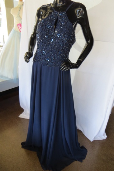 Jovani Beaded Prom Dress, Navy, Size 10, $378 Retail Price, with Plastic Co