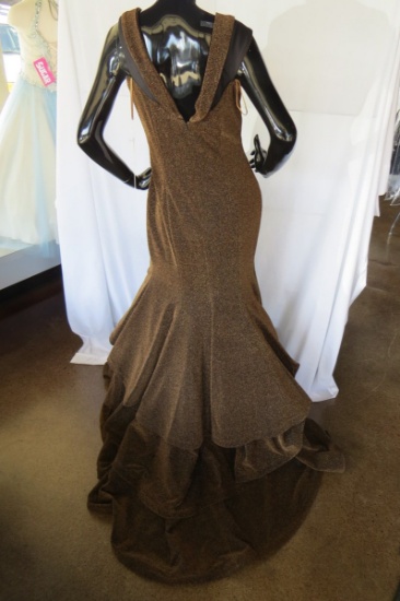 Jovani Ball Gown, Size 10, Brown & Gold, $590 Retail Price, with Plastic Dr