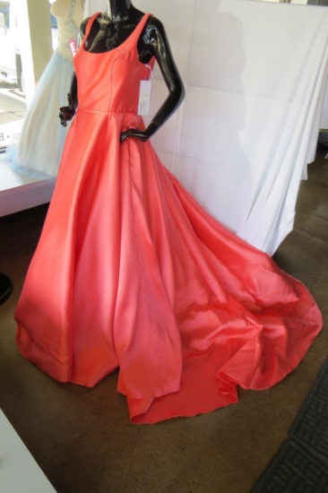 Jovani Ball Gown with Train, Coral, Size 12, $440 Retail Price, with Plasti