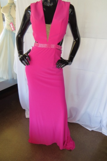 Sherri Hill Beaded Gown, Hot Pink, Size 2, Plastic Dress Cover.