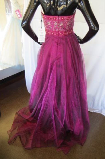 Serri Hill Beaded Strapless Gown, Magenta, Size 6, $498 Retail Cost, Plasti