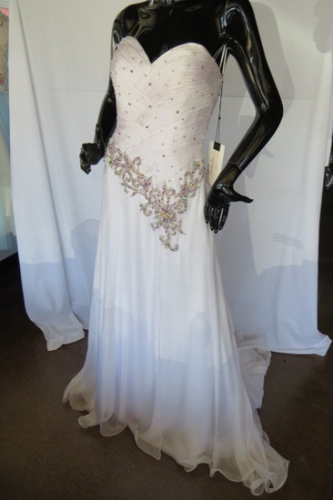 Mac Duggal Highly Detailed Beaded Evening Gown, Size 4, White Color, $1608.