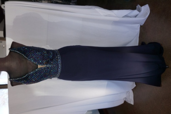 Sherri Hill Beaded Evening Gown, Navy, Size 6, $550 Retail Cost, Plastic Dr