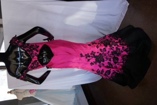 Ellie Wilde Mon Cheri, Beaded Ball gown, Hot Pink & Black, Size 8, $498 Ret