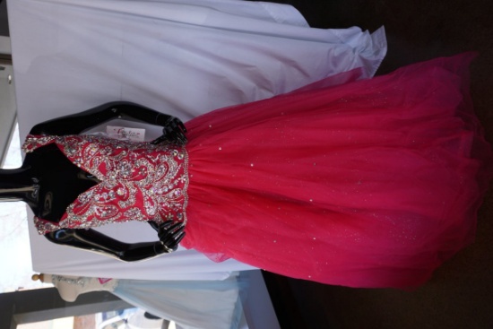 Fiesta Gowns, Beaded Ball gown, Raspberry, Size 12, $458 Retail Cost, Plast
