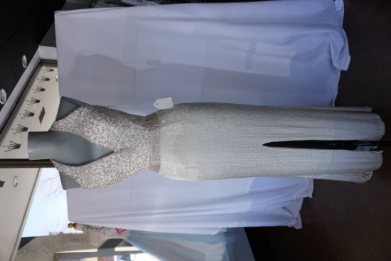 Ashley Bauer, Beaded Halter Gown, Size 4, Off White, $2500 Retail Cost, Pla