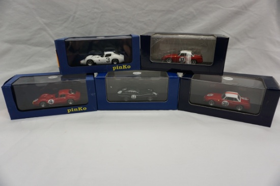 (5) Pinko 1:43 Scale Models in Boxes, 2 Maserati, 2 MGB, 1 Lister Jaguar Co