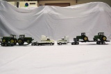 (2) Ertl 1/64 Scale John Deere Truck Tractor & Trailer Combos with John Dee