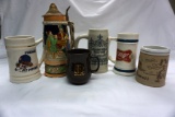 (5) Various Beer Steins - Hawaii, Miller, Holiday Folk, Fridge Fever, Unmar