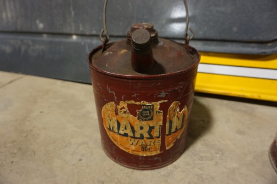 Vintage 1942 Martin Ware Gasoline Metal Can - Empty.