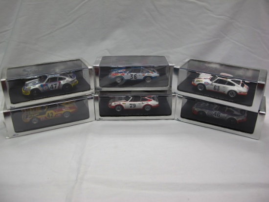 (6) Spark 1:43 Scale Models in Boxes, Porsche, Made in China.