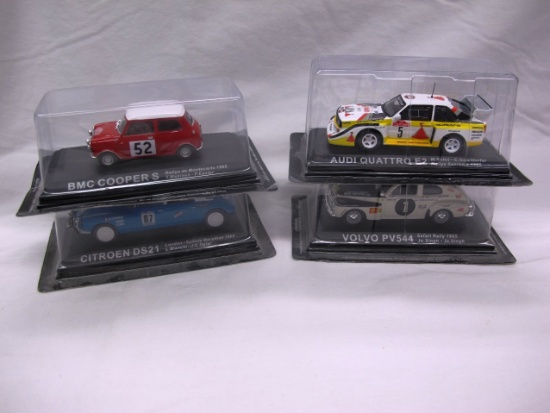 (4) Unmarked 1:43 Scale Models - BMC Cooper, Citreon, Audi Quattro, Volvo.