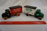 (2) Ertl Die Cast Metal Banks - Bulldog Trucks Texas Company & Opaline Moto