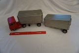 Tin Truck & (2) Trailer Combo - Stamped Japan.