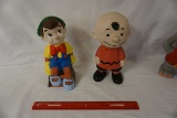 (2) Ceramic Figurines (Pinocchio & Charlie Brown).
