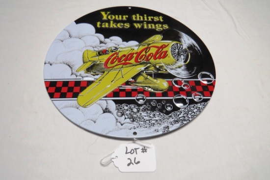 Coca-Cola "Your Thirst Takes Wings" 3-D Metal Reproduction Sign, 14 1/4" Diameter.