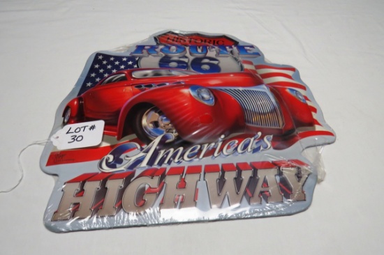 "Historic Route 66 - America's Highway" Metal 3-D Reproduction Sign, 16" Tall x 15 1/2" Wide.