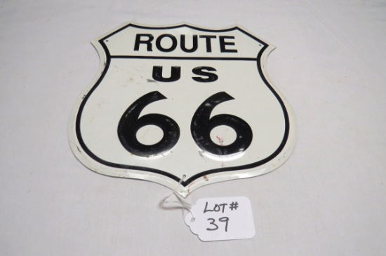 U.S. Route 66 Metal Reproduction Sign, 13" Wide x 15 1/2" Tall.