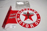 Texaco Gasoline Motor Oil Sold Here Double Sided Reproduction Sign, 17 1/2