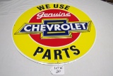 We Use Genuine Chevrolet Parts Round Single Sided Reproduction Sign, 23 1/2