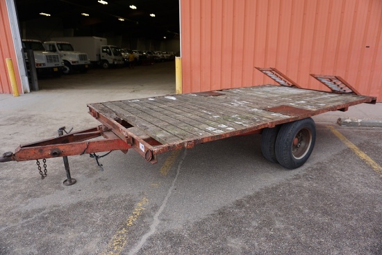 Homemade 14' Single Axle Flatbed Trailer, 93" Wide, Rear Fold down Ramps, Wood Deck.