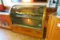 Oak Lighted Refrigerated Pie Cabinet with Curved Glass Front, Rear Sliding