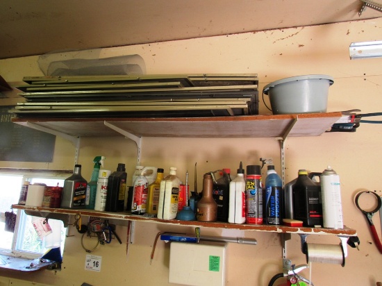 LARGE LOT: Cabinet NOT Included. Lubricant's & Cleaning Supplies, Window Screens, (3)Fire Extinguish