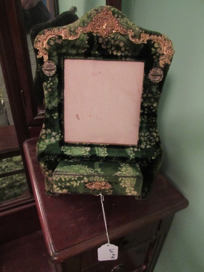 Matching Green Flower Velvet Picture Frame & Drawer with Matching Photo Alb