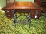 Antique Oak Sewing Maching Cabinet with Original Cast Iron Treadable Base &