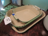 (3) Green & Tan Antique Enamelware Cooking Pans.