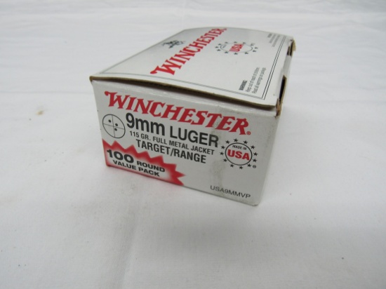 (1) Box of Winchester 9mm Luger Semi-Automatic Pistol Ammunition, 115 Grain