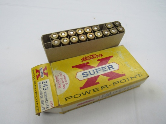 (1) Western Super X .243 Winchester Box of Ammo, 100 Grain Soft Point Bulle
