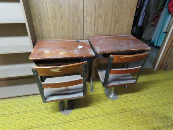 (2) Antique Metal & Wood School Desks.