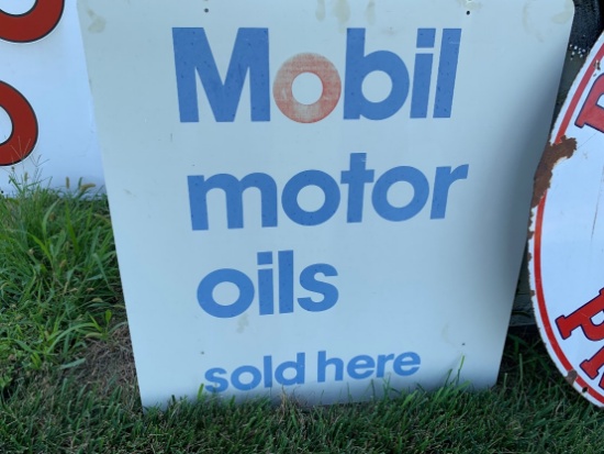 Mobil Motor Oils Sold Here Sign, 36" Wide x 38" Tall.