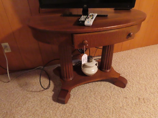 Antique Veneer Scroll Desk with Center Drawer.