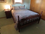 Antique Cherry 3-Piece Bedroom Set, 4-Poster Bed, 8-Drawer Dresser with Mirror & Spoon Carved Wood