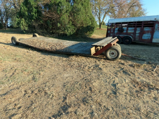 24' Flatbed Hay Trailer with 2 Front Dolly Wheels.