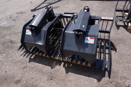 New/Unused Stout HD 72" Open-End Rock Bucket/Brush Grapple Combo Attachment with Skid Steer Quick At