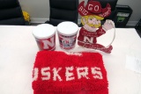 (2) Nebraska Football Popcorn Tins, Homemade Nebraska Ornament & a Nebraska