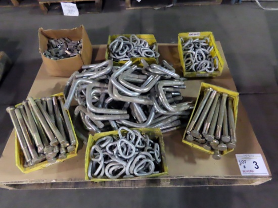 Pallet of U-Bolts, Long Grade 5 Bolts & Misc Fasteners.