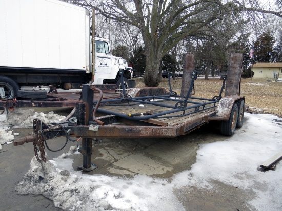 Tandem Axle Flatbed Trailer With 5' Ramps, 78"X14.5 ' Bed, Reel Rack, 235/75R 14 Radial Tires, Bumpe