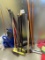 Lot of Brooms, Dust Pans, Rubbermaid Sweeper, Squeegee.