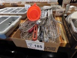 Box of Lots of Commercial Kitchen Utensils Including XL Whisks, Medium Whis