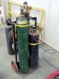 Complete Medium Sized Portable Acetylene Torch Set on Cart with Tanks, Five Power Gauges & Torch.