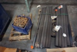 Pallet of Angle Iron, Stop Handle & Handle Guide, Crate of Wheel Chains.
