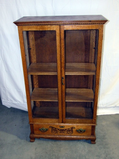 Skandia Furniture Company Wood Bookcase, 2 Door Front, Brass Drawer Handles