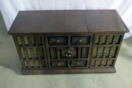 Zenith Stereo with Turntable, Wood Veneer Cabinet, Radio Works, 26" H x 45.