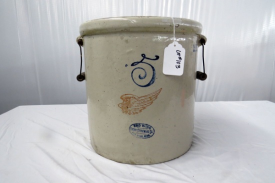 Red Wing 5 Gallon Crock, Wire & Wood Handles