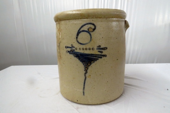 Unmarked 6 Gallon Crock, Applied Handles (missing one), Damage Pictured