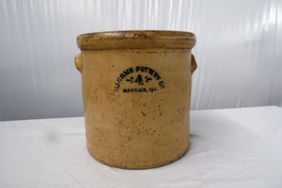 Macomb Pottery Co. 4 Gallon Crock, Applied Handles, Damage Pictured